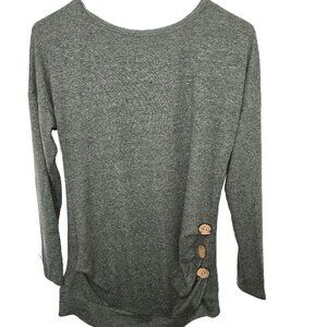 Women's Tunic Top Size Large Green Long Sleeve with Ruched Side Button Detail